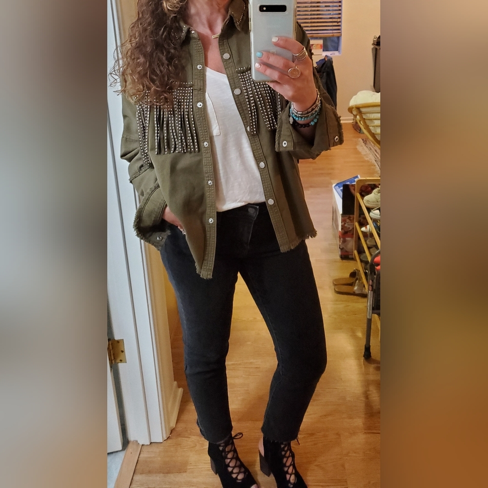 Zara Olive Green Fringe/ Tassel Shirt Jacket XS